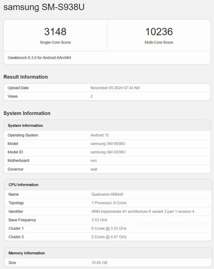 S25 Ultra on Geekbench